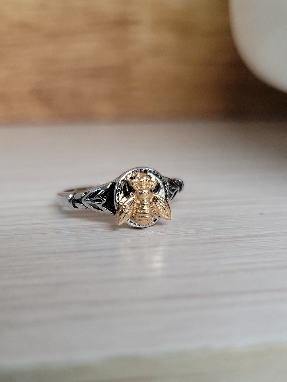 Gold Bee Accent Ring on Silver Band
